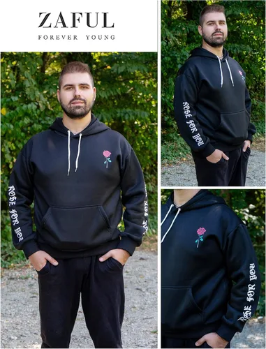 Vista 3 de ZAFUL Sudadera con capucha de forro polar unisex con estampado de letras rosas y bolsillo de canguro para hombre