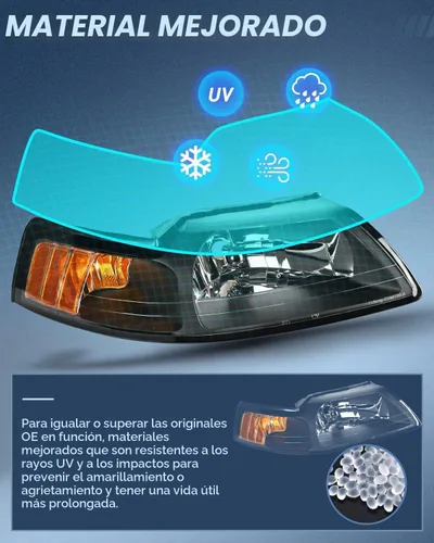 Vista 5 de Nilight Conjunto de faros delanteros para Ford Mustang 1999 2000 2001 2002 2003 2004 repuesto carcasa negra reflector ámbar lado conductor y pasajero