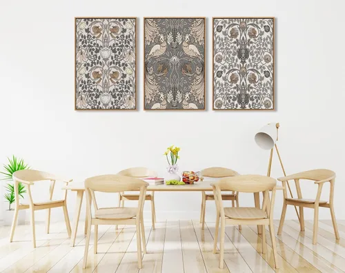Vista 5 de Arte de Pared Grande con Marco Retro - Marco Flotante Natural con Flores Vintage, Lienzo con Pinturas de William Morris, Cuadros, Impresiones