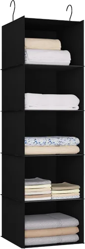 Vista 35 de Organizador colgante para armario y almacenamiento con 3 estantes, estantes colgantes plegables de montaje fácil para guardar ropa, bolsos, zapatos