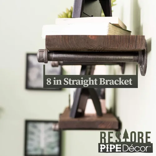 Vista 4 de Pipe DÉCOR - Estantería de madera de abeto Douglas de alta calidad, 24 pulgadas de largo, juego de 2 tablas y 4 soportes rectos, acabado marrón