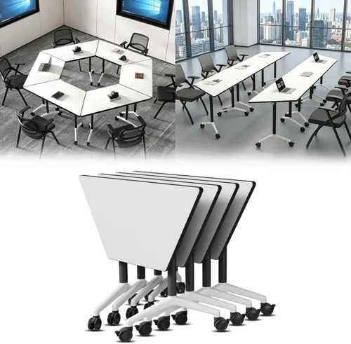 Vista 26 de 2Pack Folding Conference Table, 47.2in Modular Training Table with Wheels Grey