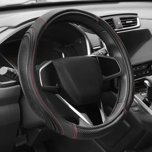 Vista 11 de Funda para volante de Auto Dynasty, protector de volante de auto de cuero de microfibra transpirable con patrón de agarre antideslizante, forro
