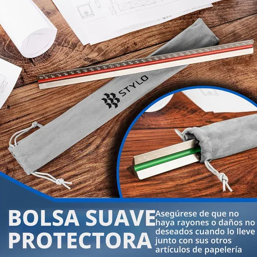 Vista 7 de Stylo Regla de escala de arquitecto de aluminio de 12" con grabado láser, regla triangular de dibujo, ranuras codificadas por color para planos Gris
