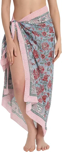 Vista 31 de parihan Traje de Baño Pareo de Playa Sarong Cubiertas para Mujeres - Falda Envolvente con Estampado a Mano Zafiro azul