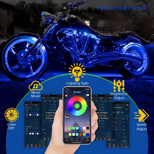 Vista 3 de SHINIGHT - Kit de luces LED para motocicleta, 10 unidades, control de aplicación multicolor IP67