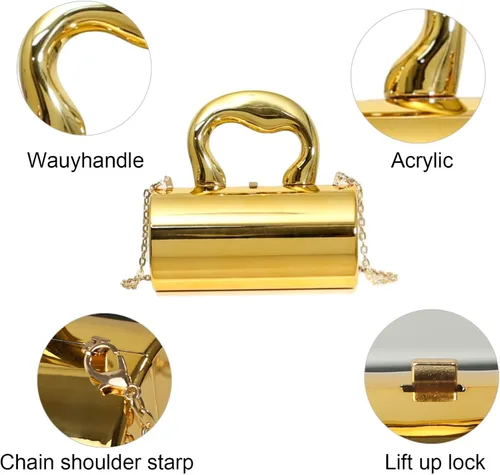 Vista 5 de Monedero dorado, bolsos de mano para mujer, bolso de mano acrílico Y2K, bolso cruzado para mujer, bolso de fiesta de noche