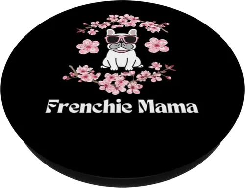 Vista 2 de Bulldog francés mamá piel mamá mamá rosa flores Sakura PopSockets intercambiables PopGrip