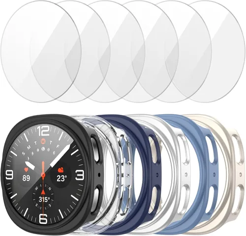 Vista 16 de JZK Juego de 6+6 fundas para Samsung Galaxy Watch 6 de 40 mm, protector de pantalla de PC duro impermeable + parachoques delgado de vidrio templado