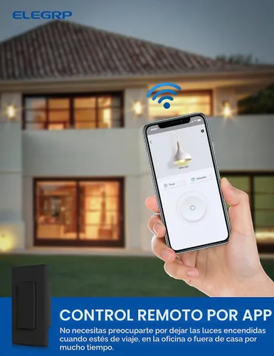 Vista 4 de ELEGRP - Interruptor de luz inteligente, interruptor de luz Wi-Fi de 2.4 GHz compatible con Alexa y Google Assistant, requiere cable neutro, control