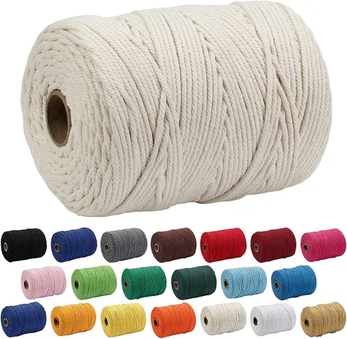 Vista 64 de Cordón de algodón para macramé 3mm x 109 yardas, cuerda de macramé natural color beige, suministros perfectos de algodón para macramé, para hacer