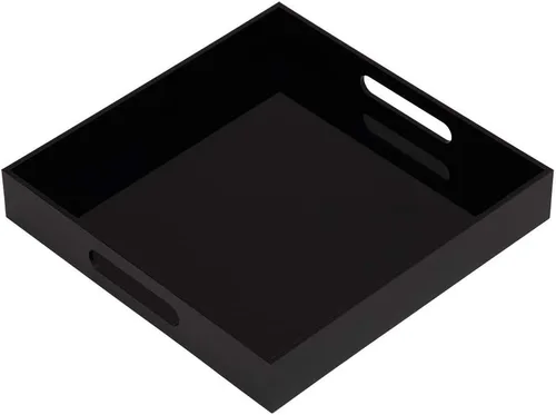 Vista 21 de KEVLANG Bandeja de acrílico transparente resistente con asas, bandeja organizadora de encimera de 8 x 8 x 2 pulgadas de alto para cocina, baño