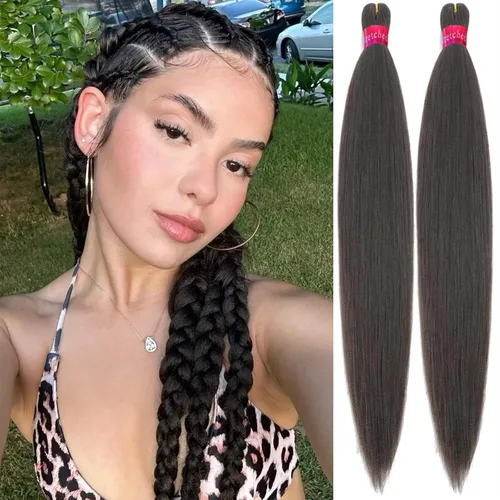 Vista 15 de Cabello trenzado verde con lentejuelas de 26 pulgadas, preestirado, trenzas de textura Yaki, extensiones de cabello pre plumadas, 3 paquetes, fácil