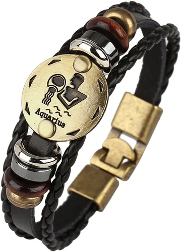 Vista 45 de Hamoery Pulsera de cuero de aleación punk para Constellation trenzada pulsera pulsera brazalete
