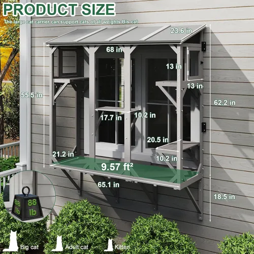 Vista 2 de ketive Cat Catio, Recinto de Caja de Ventana Expandible para Múltiples Gatos de Interior, Cómoda Casa Percha de Madera para Mascotas Pequeñas, Uso