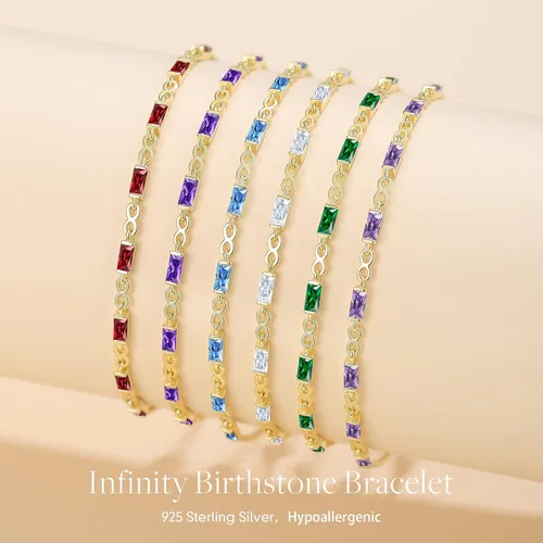Vista 6 de CDE Pulseras de plata de ley 925 con piedra natal para mujer, delicada pulsera de tenis infinito con dije de eslabones simples, cumpleaños