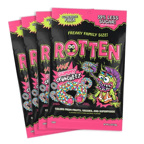 Vista 10 de Rotten Sour Gummy Cruncheez - Bajo en azúcar, bajas calorías, 5g de fibra prebiótica amigable para el intestino, caramelo sin gluten, sin colorantes