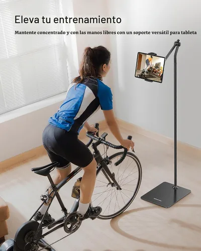 Vista 3 de AboveTEK Soporte de piso para tableta, elegante soporte de piso para iPad de altura ajustable con base estable, soporte de aluminio de rotación