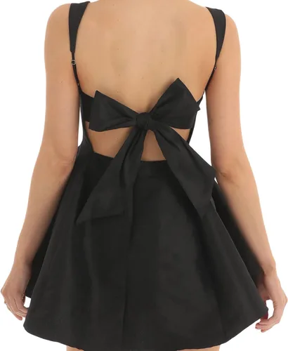 Vista 4 de Minivestido de verano para mujer, sin mangas, con lazo y espalda descubierta, cuello cuadrado, acampanado, vestido corto para fiesta, club