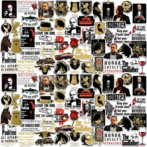 Vista 7 de The Godfather Movie - Paquete variado de calcomanías de vinilo de 50 quilates, tamaño grande, con cita troquelada y personajes para laptop, botella