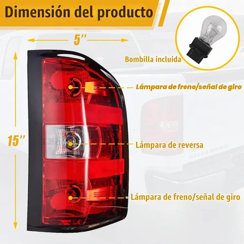 Vista 2 de Boine Luz trasera compatible con Chevy Silverado 1500 2500HD 3500HD 2007 2008 2009 2010 2011 2012 2013 2014 lado del conductor y pasajero, bombilla