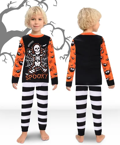 Vista 6 de KOBERO Pijamas de Halloween 100% algodón para niños y niñas de 18 meses-12 años