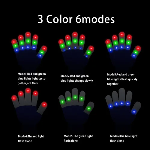 Vista 4 de WEICHUANGXIN - Guantes LED, luces en los dedos, 6 modos intermitentes, LED cálidos guantes, M