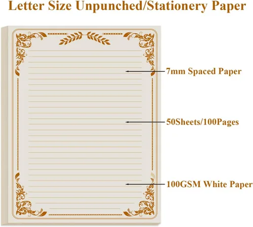 Vista 2 de Papel de carta con rayas vintage, papel estacionario para escribir cartas, 50 hojas de líneas y diseño de borde antiguo para papeles de escritura