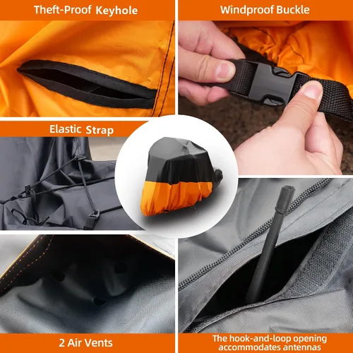 Vista 2 de Cubierta de Motocicleta 420D Impermeable para Exteriores, Compatible con Modelos Cruiser Harley Davidson Iron 883, Fat Boy, Softail Slim, Softail