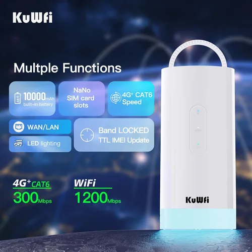 Vista 8 de KuWFi Punto de acceso portátil de 4G LTE Cat6 WiFi, luz que acampa, batería
