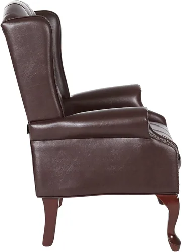 Vista 4 de Sillón clásico de oficina con brazos sólidos, respaldo alto, Metal Madera, Marrón
