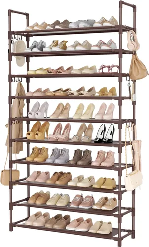 Vista 12 de LANTEFUL - Organizador de zapatos de 5 niveles, 12-15 pares, organizador de botas, estante resistente y estrecho para entrada, armarios con ganchos