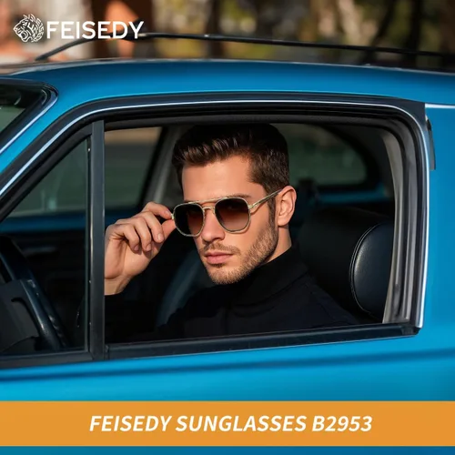 Vista 14 de FEISEDY Gafas de sol Aviador Hombres Mujeres 70s Gafas de sol Cuadrado Marco UV400 Protección B2953