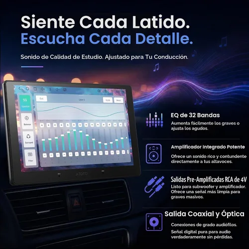 Vista 4 de ATOTO S8 Gen4 9 pulgadas QLED Android Doble DIN Estéreo para coche, CarPlay inalámbrico y Android Auto, 4G LTE, 4GB+64GB, DriveChat AI, Hi‑Fi DSP/4V