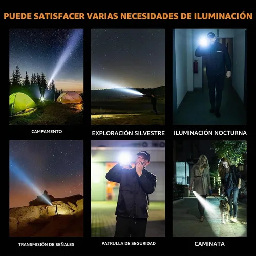Vista 7 de Linterna LED recargable de alto lúmen, linterna súper brillante de 30W, linterna magnética de 2000 lúmenes con 9 modos, linterna de policía