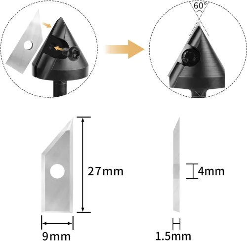 Vista 2 de Insertos de carburo de 60 grados para BINSTAK-B2301-1/4 Shank 60-Deg V Groove Router Bit - 5 PCS