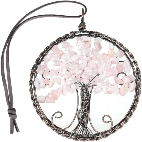 Vista 10 de Árbol de la vida con piedra de cristal curativo, adorno colgante para el hogar, oficina, automóvil, decoración colgante para Feng Shui, decoración