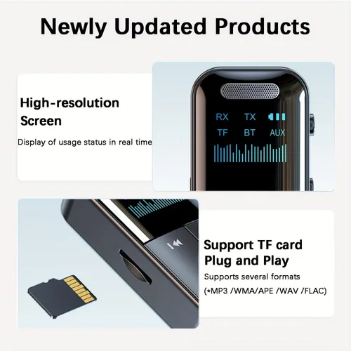 Vista 4 de Adaptador auxiliar Bluetooth 5.4 para automóvil, transmisor receptor Bluetooth 2 en 1 para automóvil con pantalla de visualización, adecuado