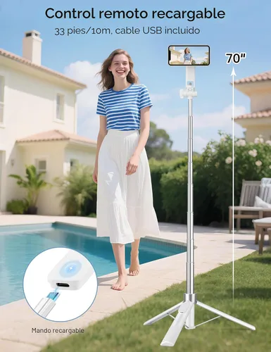 Vista 3 de 70" Magnetic Tripod for iPhone Magsafe, Extendable Selfie Stick Tripod Blanco