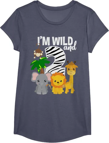 Vista 17 de Camiseta de cumpleaños con temática de zoológico de I'm Wild and 2, Negro, S