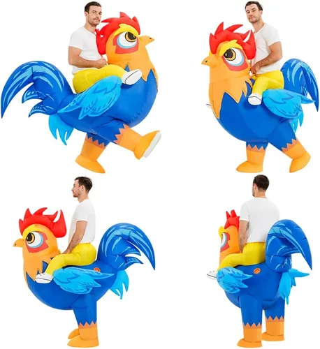 Vista 4 de Disfraz inflable para adulto, disfraz de gallo para montar en pollo, disfraces divertidos para cosplay, disfraz de Halloween para mujeres y hombres