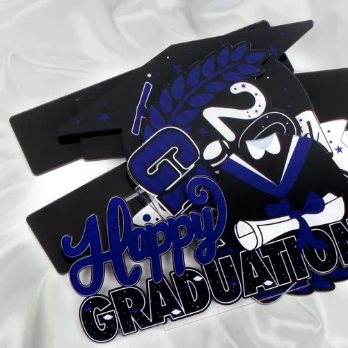 Vista 5 de LINGTEER Decoraciones de fiesta de graduación de clase 2026 – 3 piezas de felicitaciones de graduación 2026 de acrílico para centros de mesa de Azul
