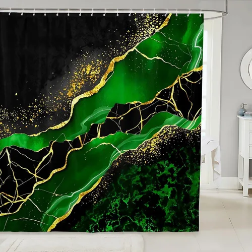 Vista 29 de Erosebridal Cortina de ducha de mármol negro, 72 pulgadas de ancho x 72 pulgadas de largo, juego de baño con grietas doradas, tela de textura
