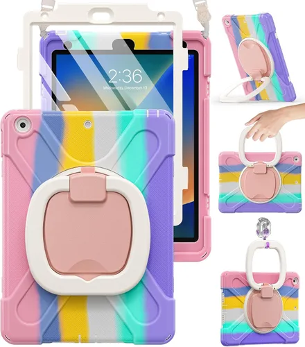 Vista 16 de BRAECN Funda para iPad de 9ª/8ª/7ª generación, resistente funda de silicona apta para niños con soporte plegable/asa para lápices, correa de hombro