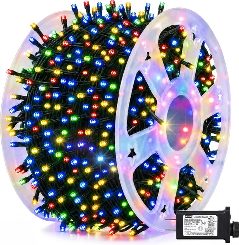 Vista 20 de Dazzle Bright - Guirnalda de luces de Navidad para exteriores, 1000 luces LED de 328 pies, enchufe de luz de hada con control remoto, 8 modos