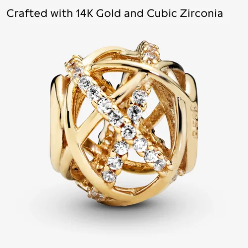 Vista 3 de Pandora Jewelry - Abalorio de oro de 14 quilates con circonitas cúbicas y líneas pulidas