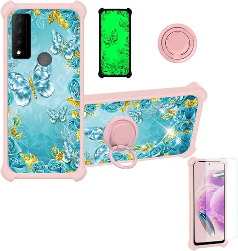 Vista 39 de jioeuinly Funda compatible con Oukitel P1 Pro con protector de pantalla de vidrio templado, policarbonato duro + silicona suave, soporte de anillo