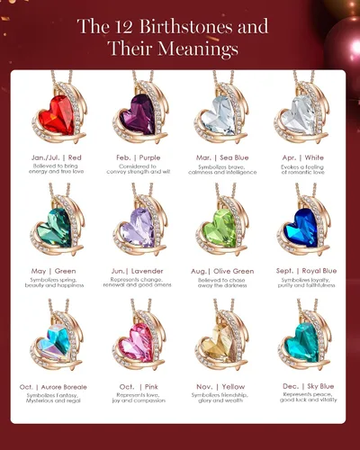 Vista 6 de CDE Love Heart Pendant Necklaces for Women Silver Tone Rose Gold Tone Crystals Birthstone Christmas Jewelry Gifts for Women Mother's Day