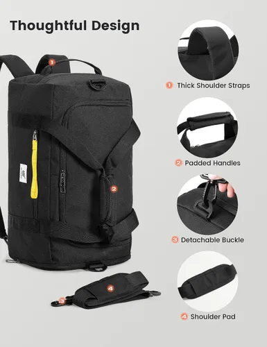 Vista 6 de SKYSPER Bolsa de gimnasio para hombres y mujeres Bolsa deportiva de 40 L con compartimento para zapatos, bolsillo húmedo para fitness