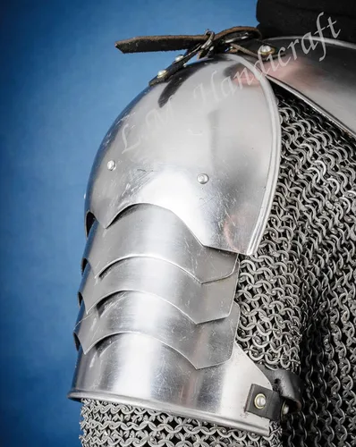 Vista 3 de Cubrehombros góticos medievales Gorget Set con hombreras Guardia de Hombro Halloween Plata Caballero Armadura Camisa de malla Armadura Medieval